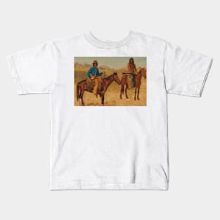 Trapper And Indian Guide On Horseback by Albert Bierstadt Kids T-Shirt